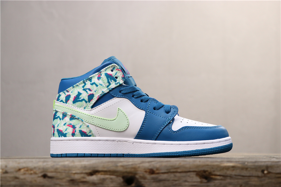 Women Air Jordan 1 Mid Royal Blue White Pink Shoes - Click Image to Close